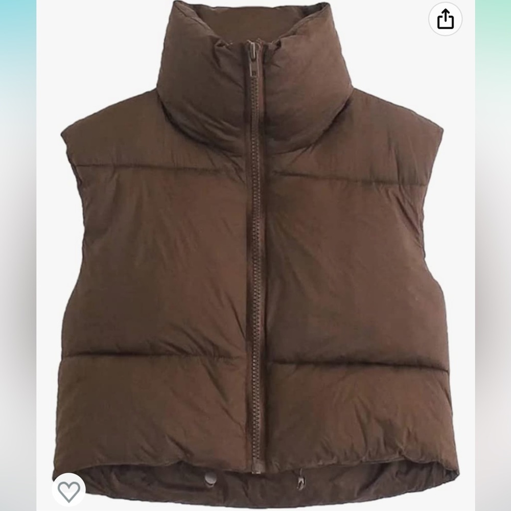 Women's Winter Crop Vest Sleeveless Outerwear Puffer Vest BROWN size large